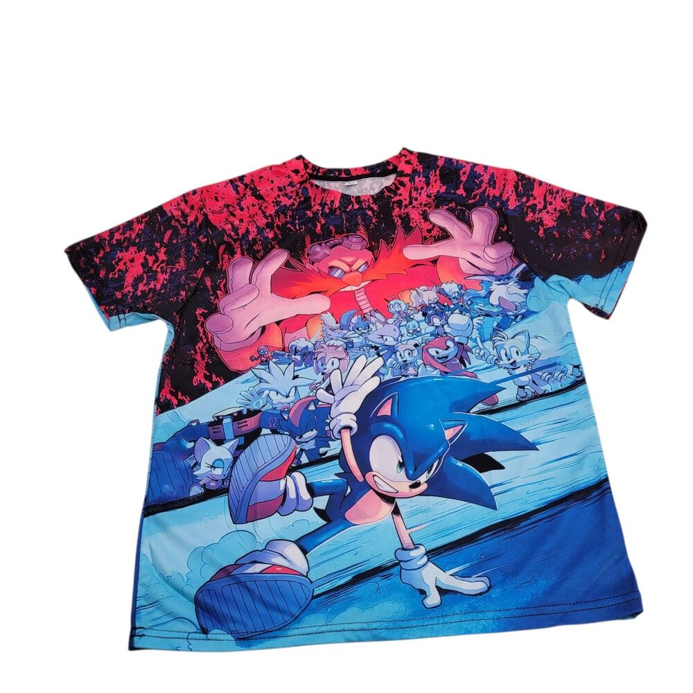 Unisex Kids Sonic The Hedgehog Graphic T-Shirt Pink with Blue Small Tee